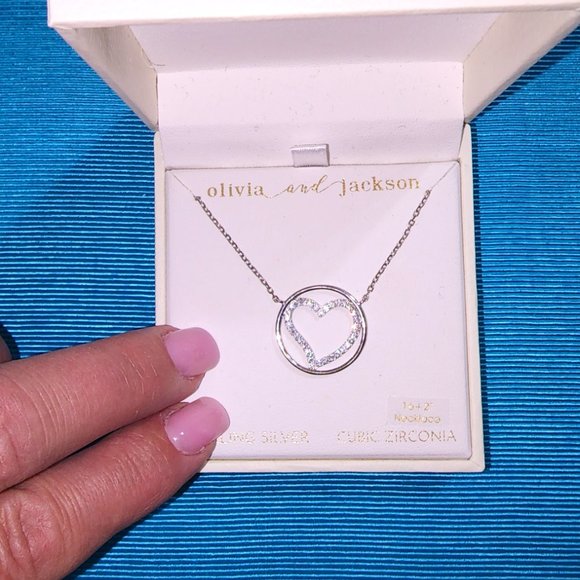 Olivia and Jackson Heart in a Circle Necklace Sterling Silver/Cubic Zirconia - Picture 12 of 15